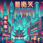 cyberpunk city neon hanzi massage sign